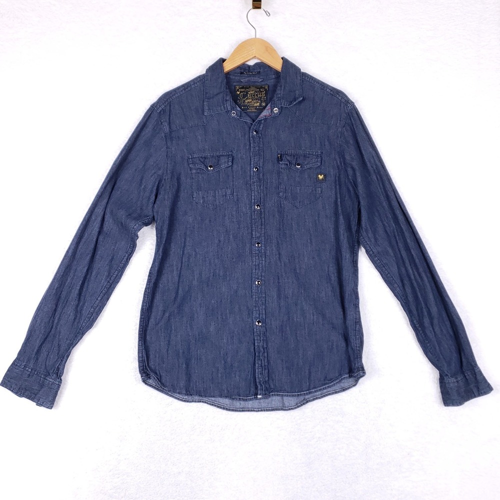 Cactus Clothing Co Western Denim Pearl Snap‎ Shirt Size M Blue